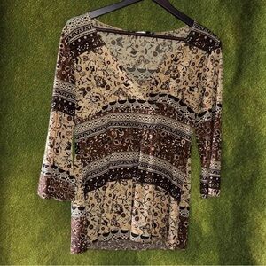 vintage brown floral 3/4 sleeve top